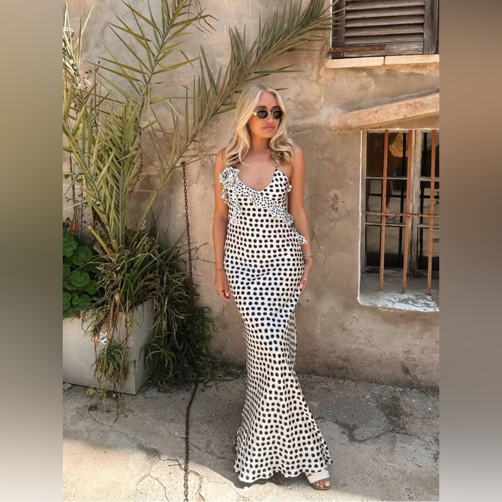 Zara RUFFLED SATIN EFFECT POLKA DOT DRESS - Picture 13 of 16